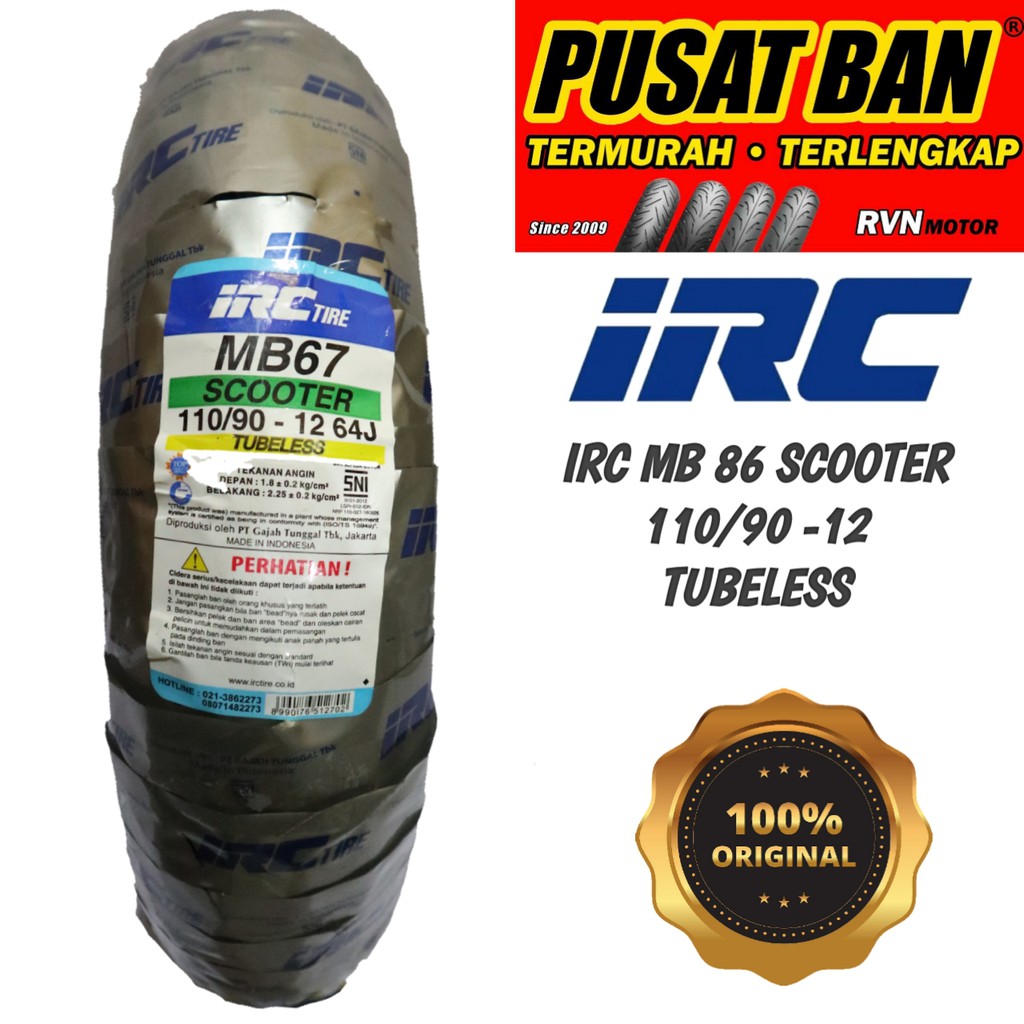 IRC mb57 ban belakang scoopy ukuran 110/90-12 tubeless
