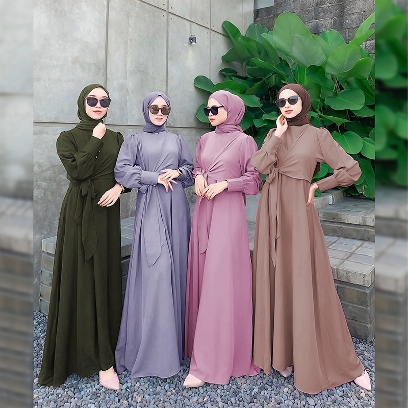 GAMIS MEWAH MUSLIM POLOS PEREMPUAN MAXY GOPI LENGAN PANJANG BAHAN MOSCREPE TEBAL DRESS MUSLIM BASIC 