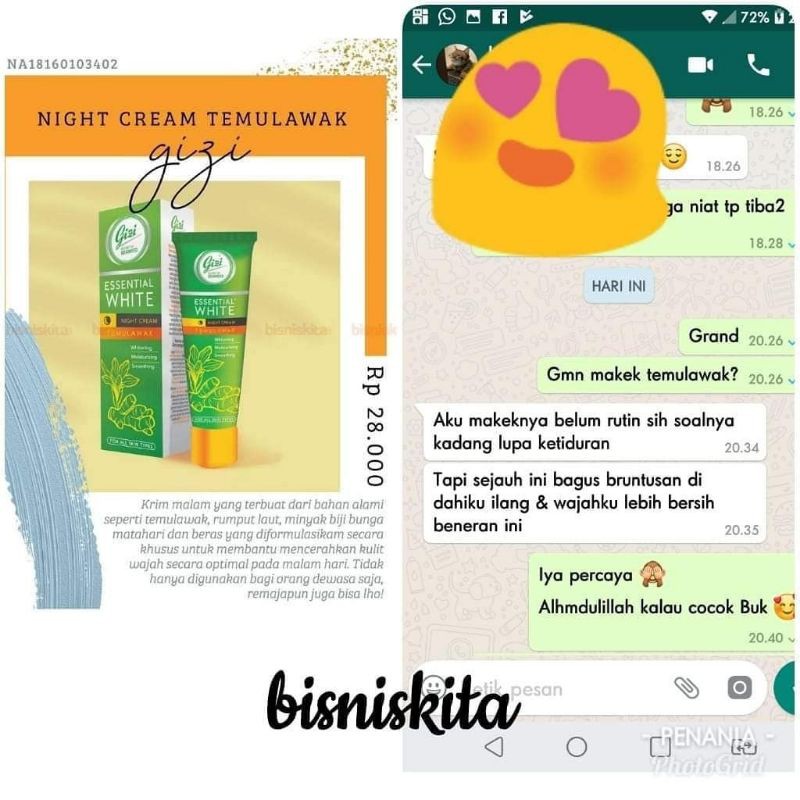 CREAM ESSENTIAL WHITE GIZI TEMULAWAK/ CREAM TEMULAWAK AMAN BPOM