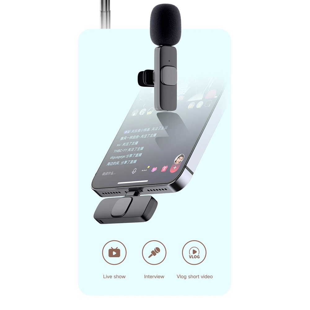 Wireless Lavalier Microphone USB Type C Vlogger Podcast Live Interview