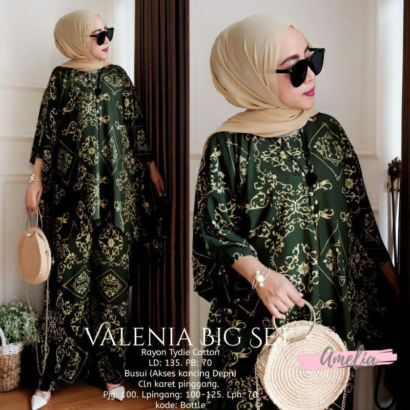 Valenia Set Jumbo Rayon Tie Dye  Batik Premium Waka Waka Setelan Wanita Celana Panjang Set Bigsize LD 125 cm