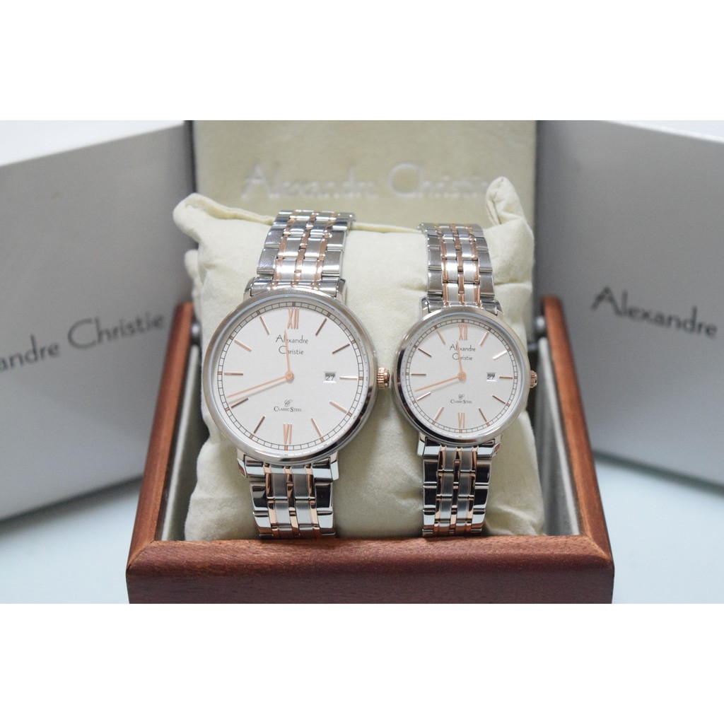 Jam Couple AC Alexandre CHristie 8509 Silver Combi Rosegold Original F-14