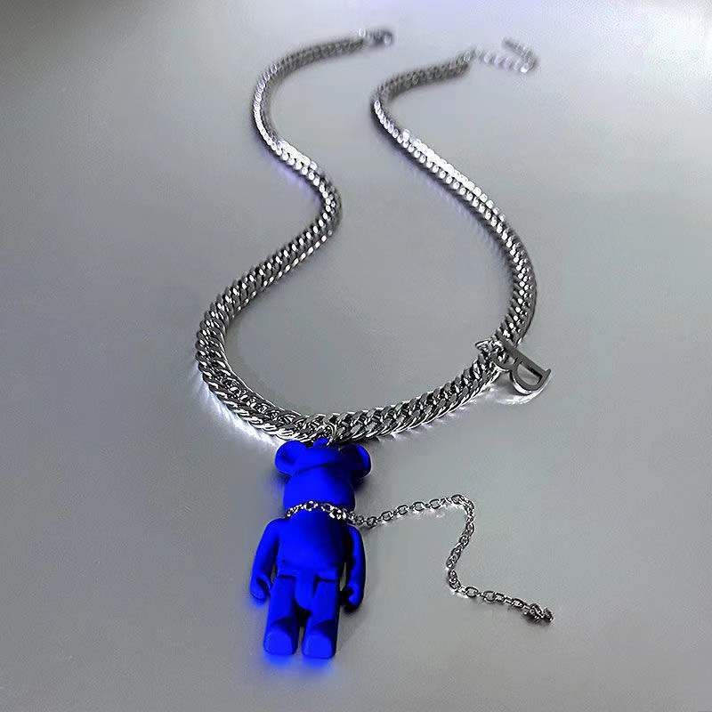 Fashion Hip Hop Beruang Liontin Baja Titanium Kalung Perak