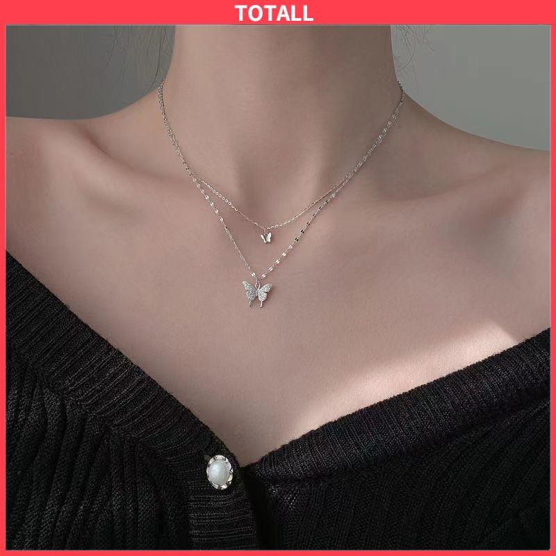 COD kalung choker rantai perak Hiasi dengan liontin kupu-kupu berbentuk hati dalam gaya Korea untuk wanita-Totall