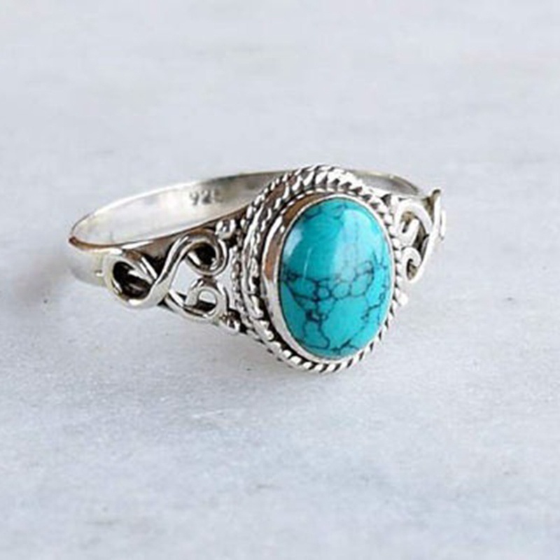 Fancyqube Antique Jewelry 925 Sterling Silver Turquoise Natural Gemstone Bride Wedding Engagement Vintage Ring Gifts Size 6-10