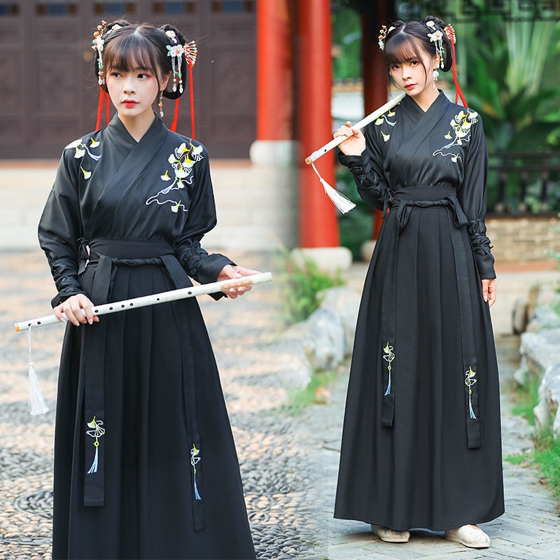 Daily improved Hanfu women's waist cross-collar ruqun Chinese style ancient costume student class cl