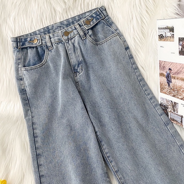 Highwaist Straight Loose Korean Style Warna Biru Celana Jeans Panjang Wanita