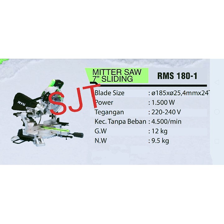 Miter Saw RYU RMS 180 Mesin Gergaji Potong Aluminium 7 inch -MESIN GERGAJI ALUMINIUM DAN KAYU SLIDING