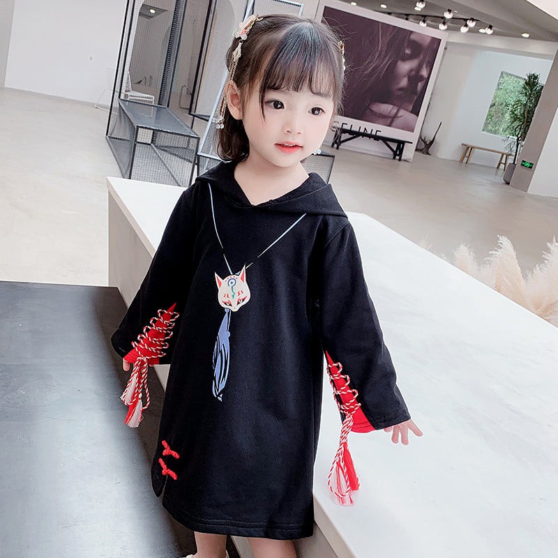 Dress Cheongsam Modern Anak Perempuan Lucky Cat RED/BLACK