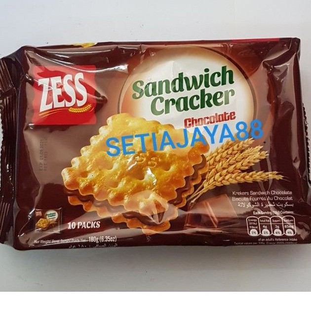 

ZESS SANDWICH CRACKER CHOCOLATE/BISKUIT SANDWICH COKLAT 180 GRAM ISI 10 PACK