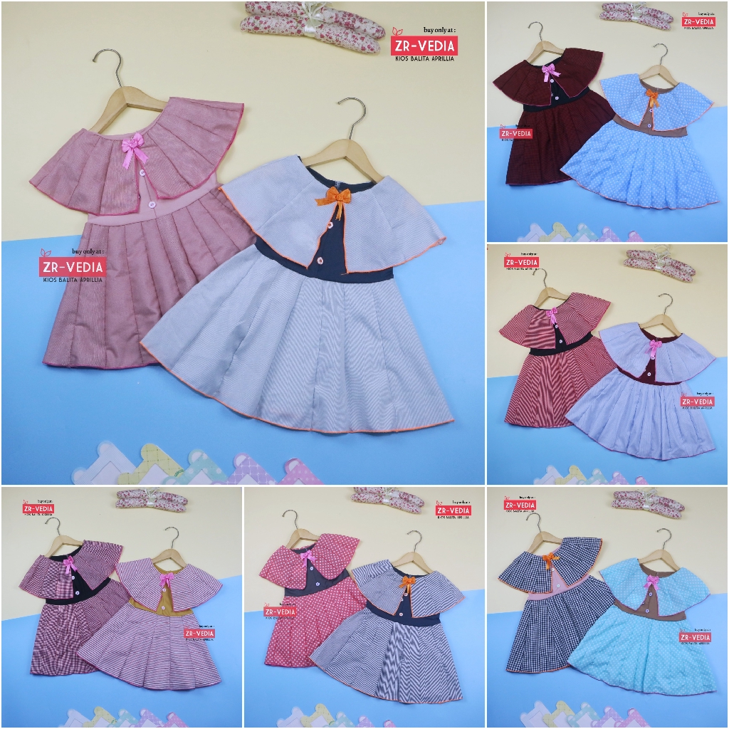 Dress Yolla size 1-2 Tahun / Dres Cape Anak Perempuan Murah Katun Adem Gaun Pesta Baju Kensi Cewek