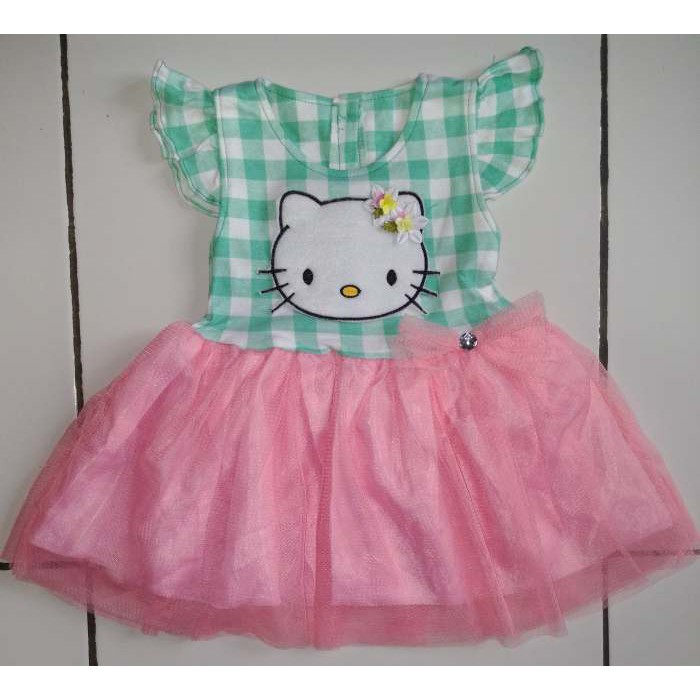 DRKD97 - Dress Anak 1Thn Hello Kitty Salur Green Peach