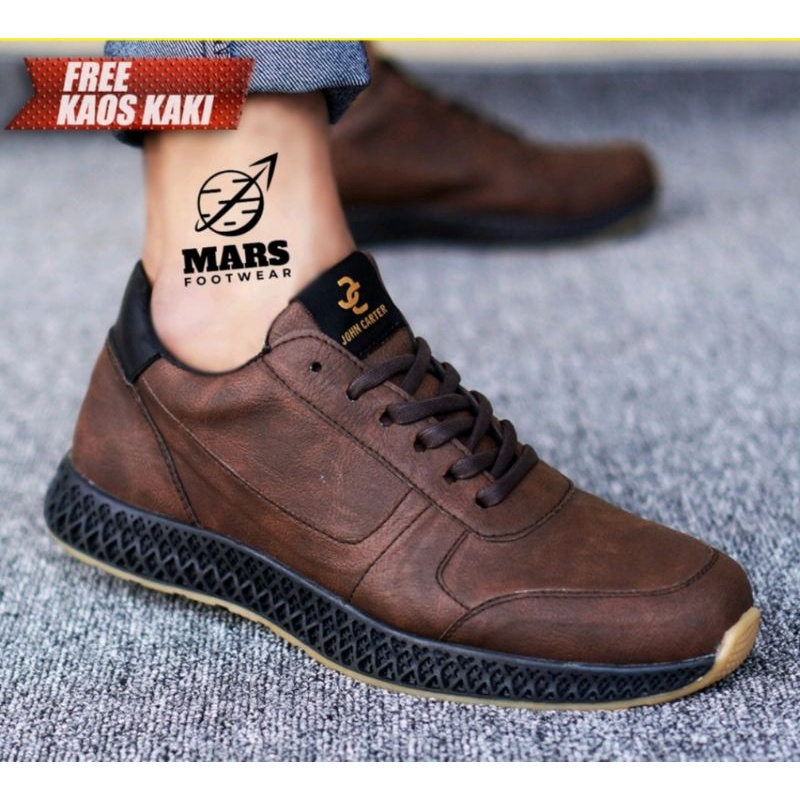TERBARU 100% KULIT ASLI SNEAKERS PRIA KASUAL SPORTY JOHN CARTER JELLAL BROWN ORIGINAL CH2