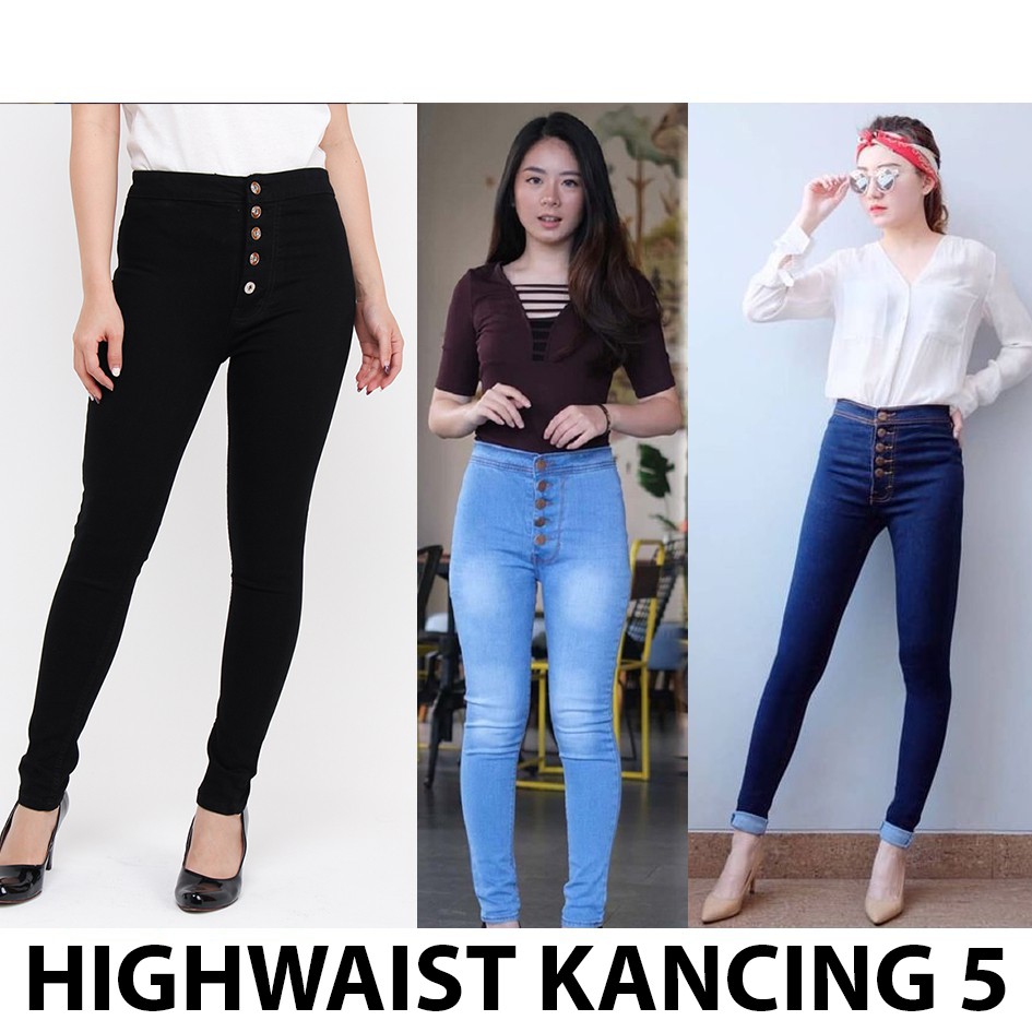 Celana HW Highwaist Button 5 kancing Jeans