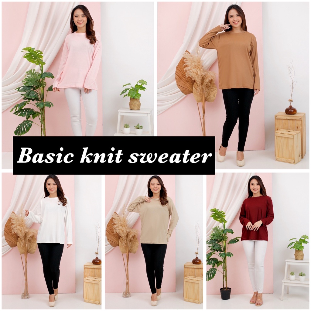 SWEATER LENGAN PANJANG TSHIRT KNIT RIB RAJUT KAOS OBLONG MELAR JUMBO ADEM DAILY BASIC