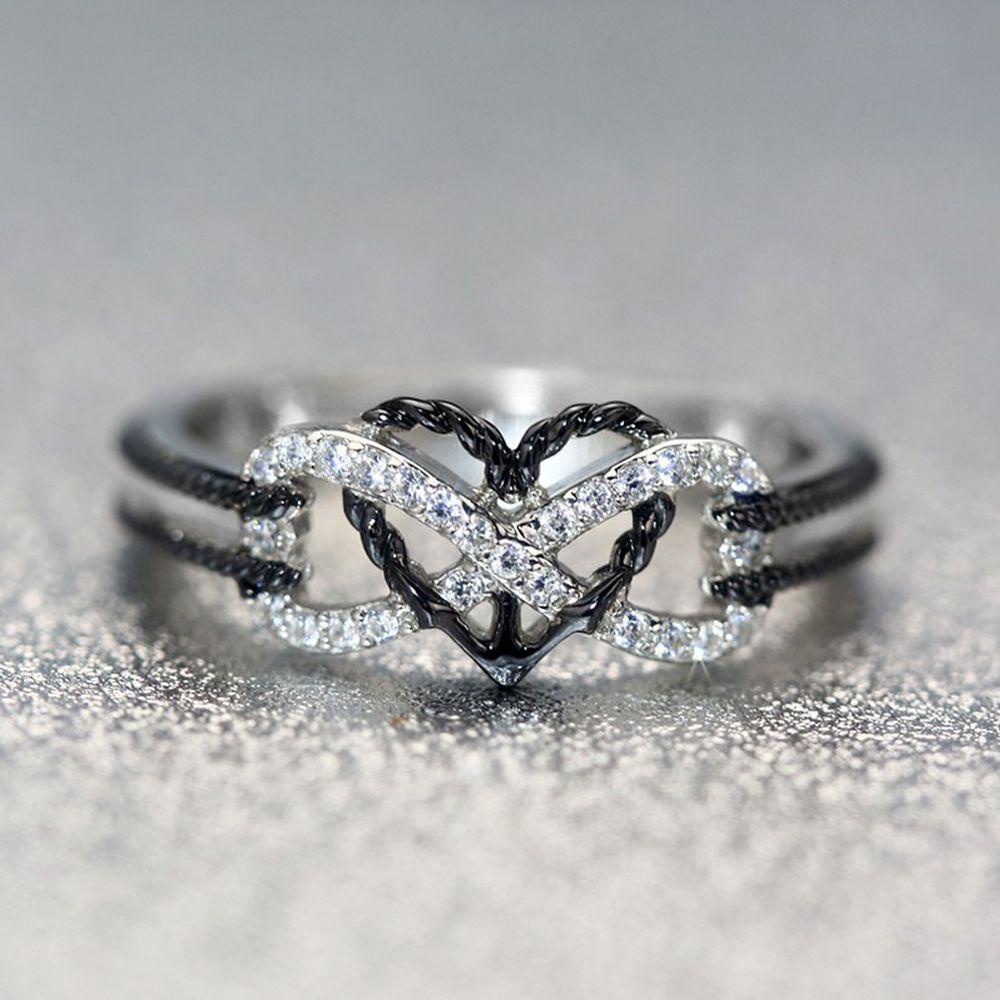 R-flower Heart Infinity Rings Perhiasan925 Sterling Perak Kawin Two Tone