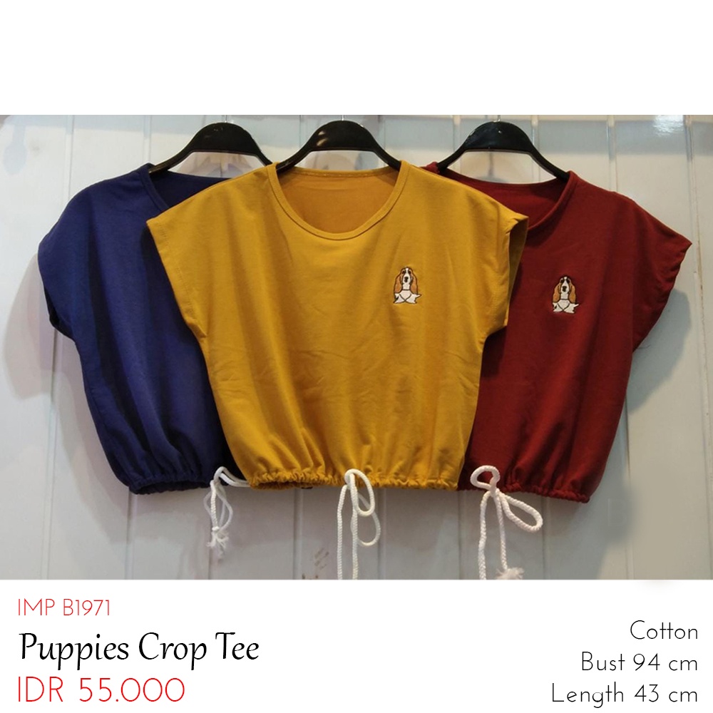Kaos Hush Puppies Crop Kaos Wanita Tali Serut Bawah Lengan Pendek