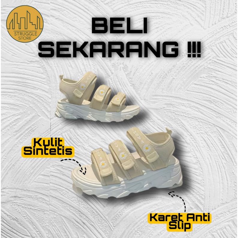 Sepatu Sendal Sandal Wanita Tinggi Jalan Tali Gunung Kulit Main Sehari Hari Import Korea Hitam Motif
