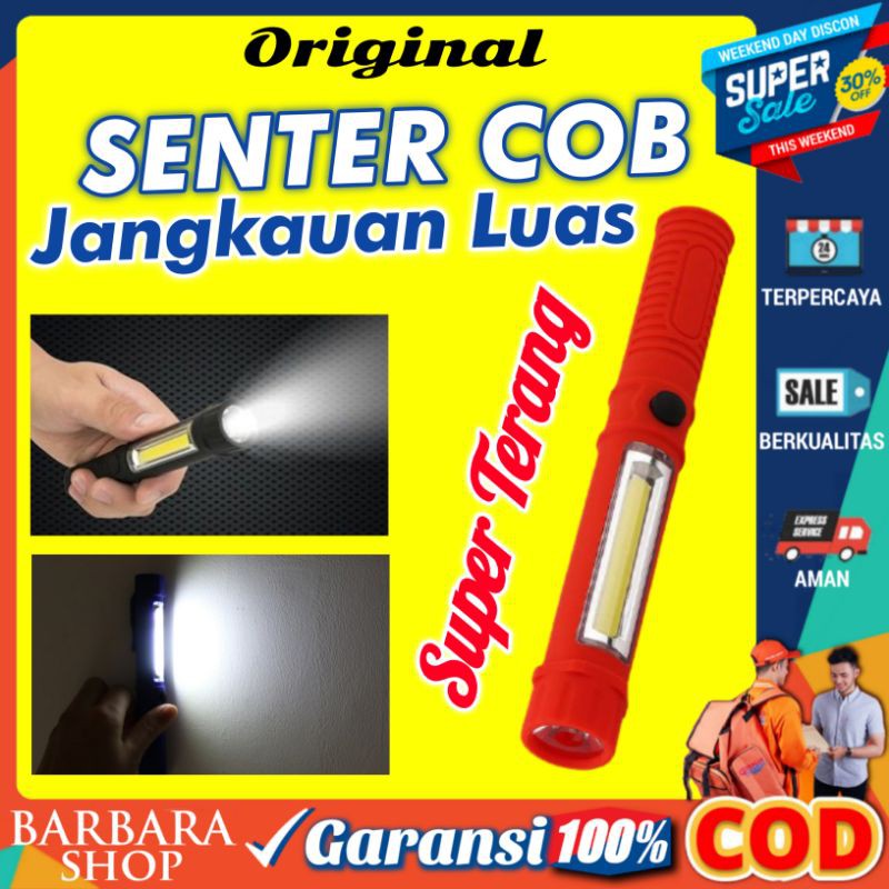 Senter LED Mini Terang Senter Camping COB Magnet Lampu Senter Kecil Emergency Cas Baterai AAA Plasma
