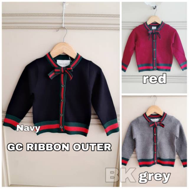 GA81075  RIBBON GC OUTER NAVY GREY / CARDIGAN SWEATER ANAK PEREMPUAN IMPORT KOREA MURAH RAJUT