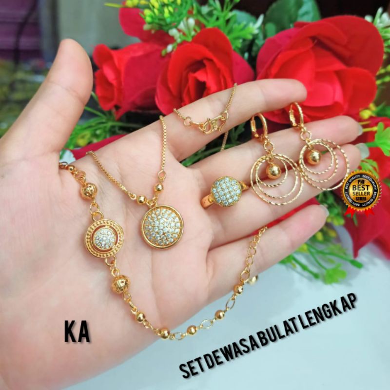SET PERHIASAN DEWASA MOTIF BULAT FULL PERMATA FHASION WANITA