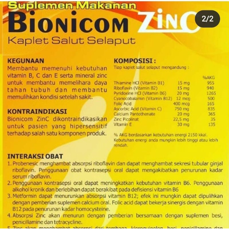 Bionicom zinc obat apa