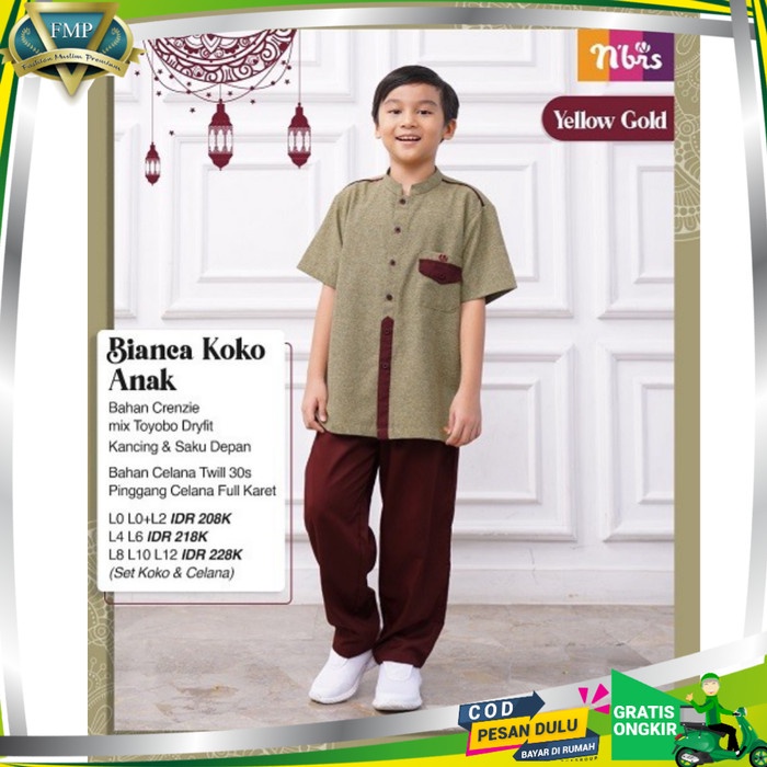 MURAH Baju Koko Anak Laki-laki Muslim Terbaru 2021 Nibras Koko anak Bianca - yellow gold, 0