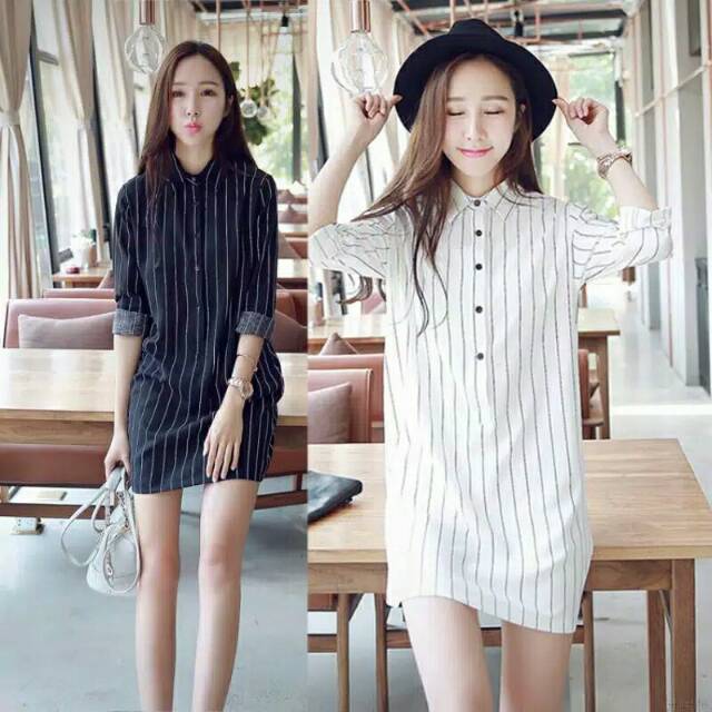 Atasan wanita model kerah motif garis import murah
