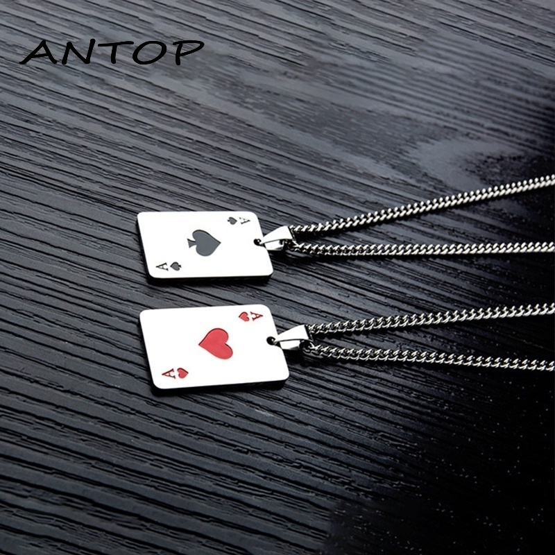 Korea Fashion Poker Kalung Bentuk Hati Kalung Pasangan Wanita Pria Perhiasan Aksesoris ANTOP