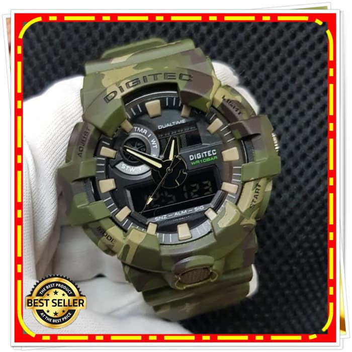 JAM TANGAN DIGITEC 2121 PRIA GREEN ARMY DUAL TIME ORIGINAL