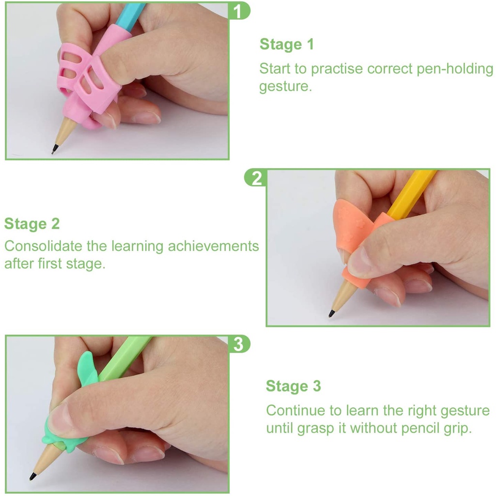 3Pcs Children Writing Pencil Pan Holder Kids Learning Practise Silicone Pen Aid Grip Posture Correction Device for Students