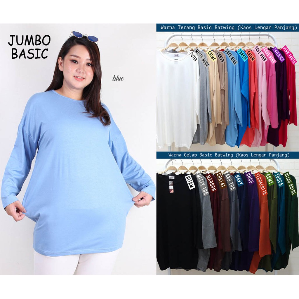 BIGCLO - (COD) LD 120-140cm Baju Blouse Jumbo Atasan Wanita Muslim Basic Polos Lengan Panjang