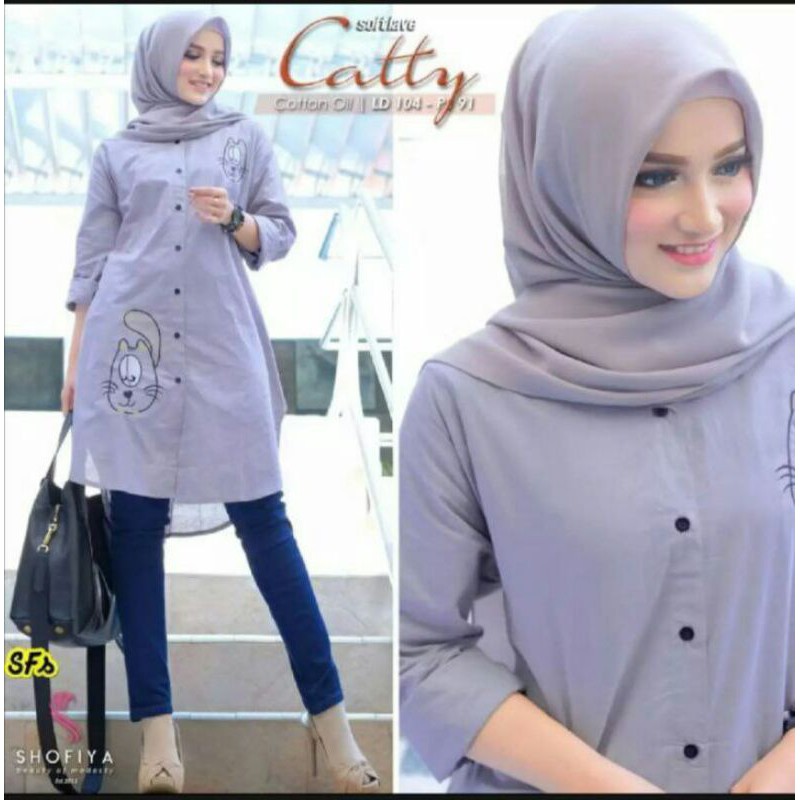 Kemeja wanita catty aksen bordir model terbaru shofiya baju polos model kantor masakini-5