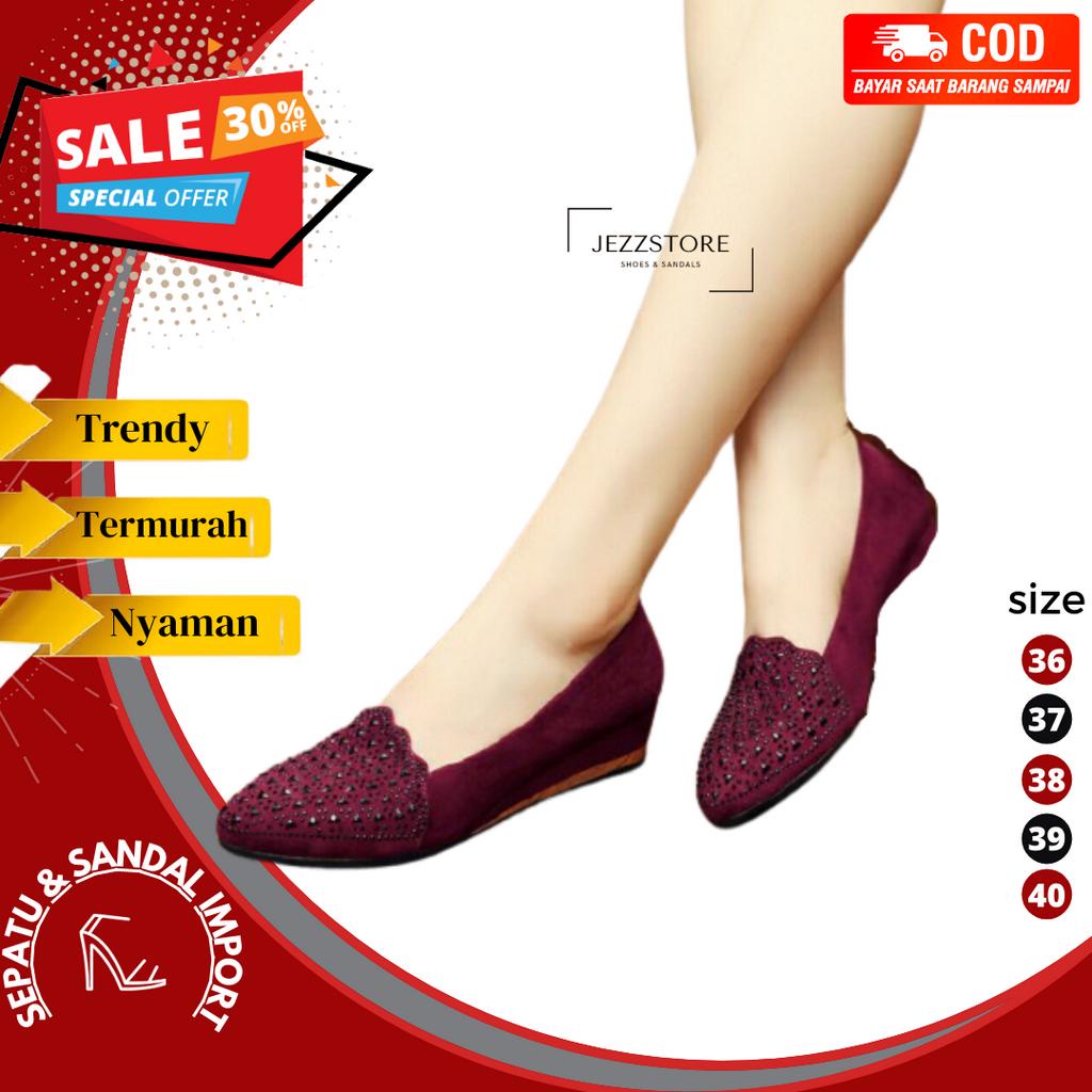 JS115 Sandal Ibu Kondangan pesta Sendal Wanita Cantik Jinjit Kekinian Lebaran Terbaru WEDGES