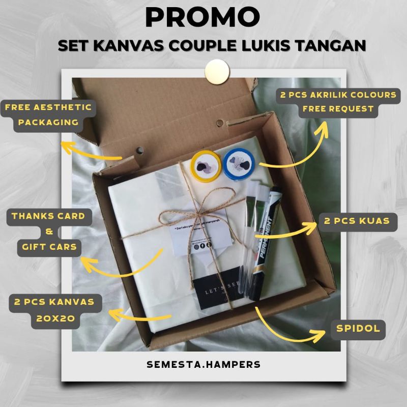 

KANVAS LUKIS TANGAN | SET KANVAS LUKIS CAP TANGAN (WHITE COUPLE)