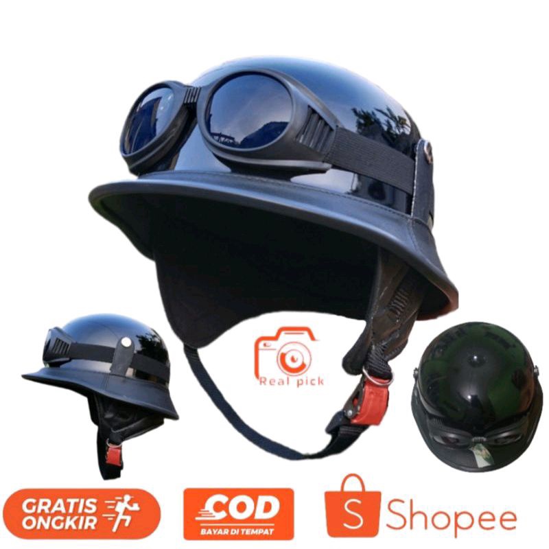 Helm retro milenial crazy nazi hitam glosy/helm nazi/helm nazi cat/helm chip retro/helm/helm klasik