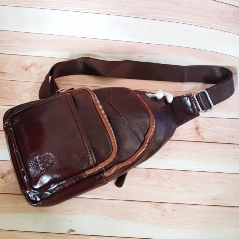 TAS SELEMPANG KULIT SUPER ASLI TAS WAISTBAG KULIT. TAS SLING BAG KULI