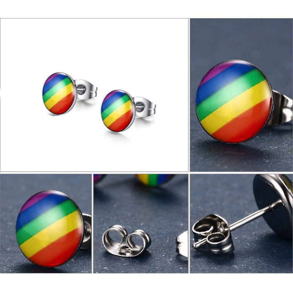 Timekey LGBT Anting Tusuk Stainless Steel Desain Pelangi Untuk Pria / Wanita A6K9