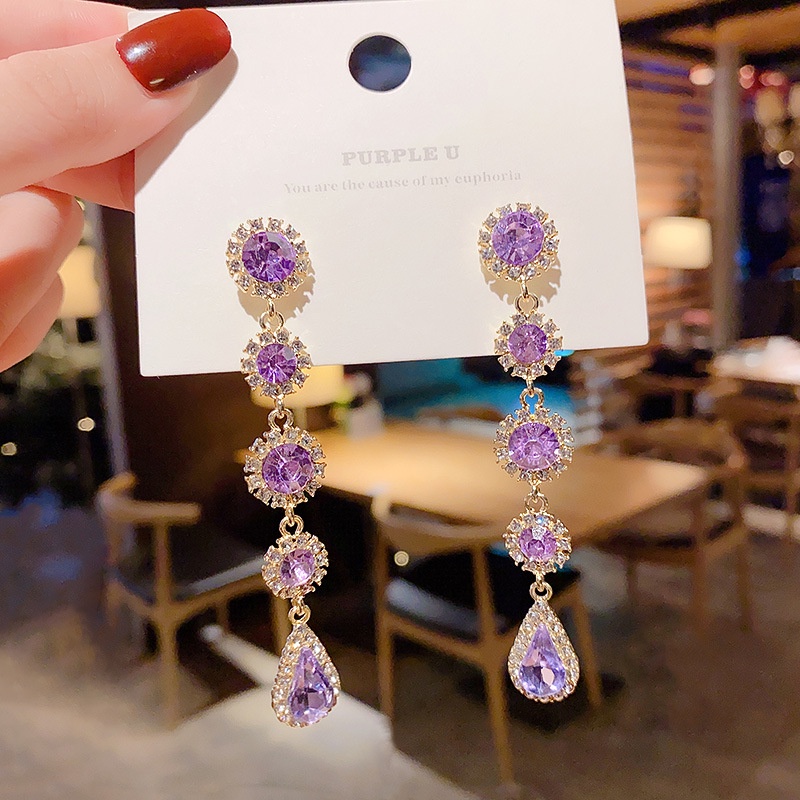 Anting Tusuk Gantung Panjang Bahan Sterling silver 925 Hias Zircon / Berlian Gaya Retro / Barok Untuk Wanita
