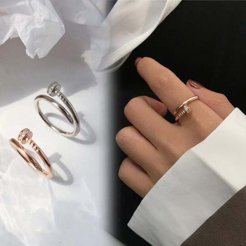 Paku Bentuk Cincin Berlian Kristal Stainless Steel Rose Gold Perak Fashion Wanita Pernikahan Rings