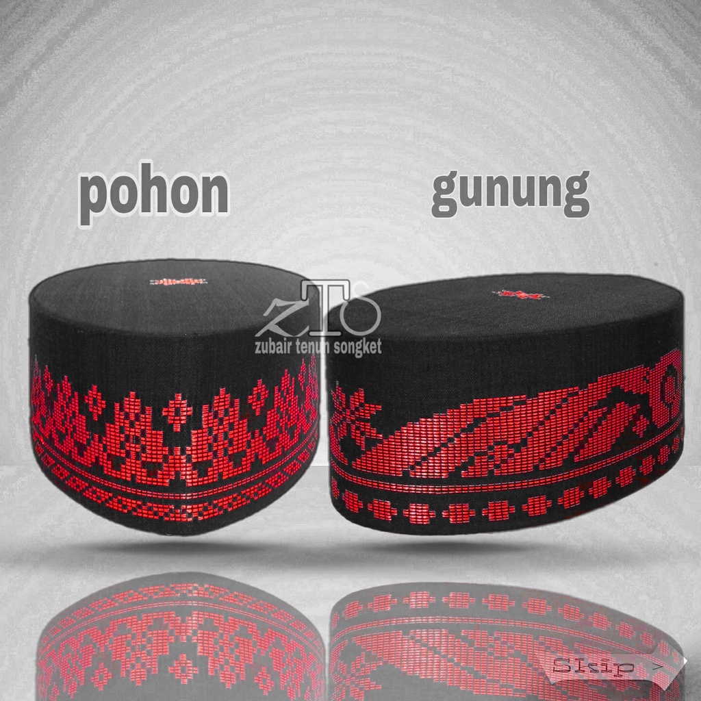 peci songkok HITAM MERAH MOTIF POHON DAN GUNUNG songko kopia kopya topi lobe Zubair tenun Songket pe