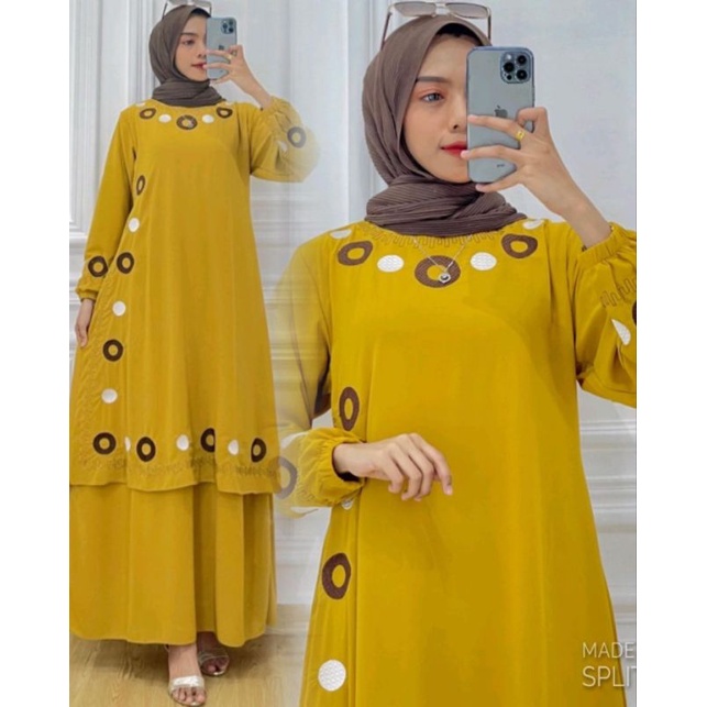 GAMIS MELAYU BORDIR SWEET BALL | Gamis Melayu Malaysia Bordir Ceruty Babydoll Motif