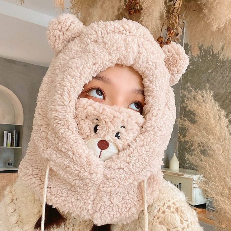 Hokkiterus21 ⭐⭐⭐⭐⭐ TOPI WOOL topi beruang masker topi jennie topi syal leher import