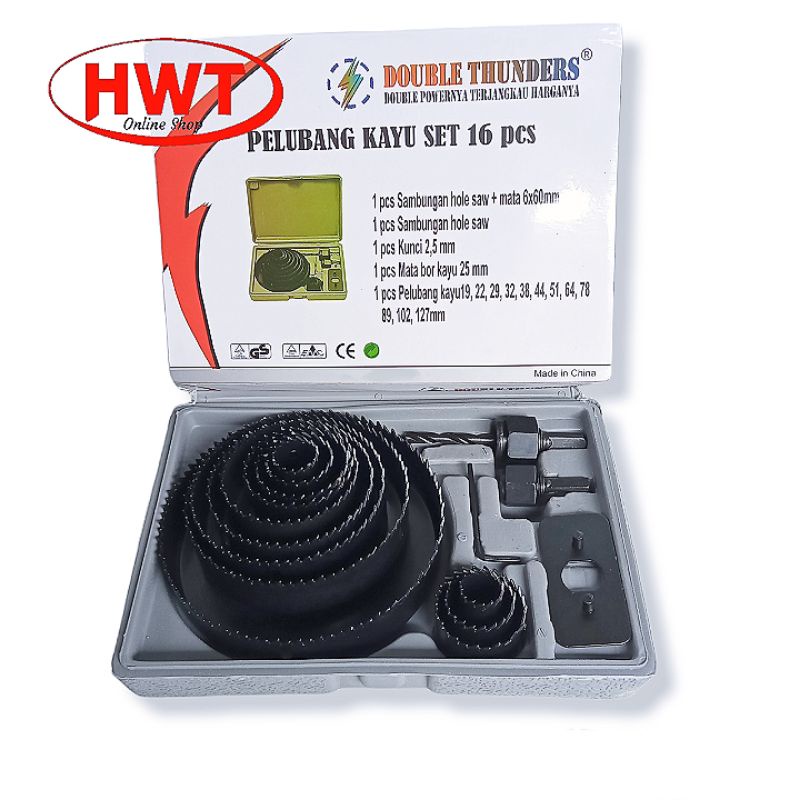 Hole Saw Kit 16 pcs ~ Hole Saw Set Mata Bor Kayu