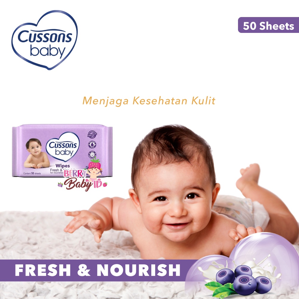 Cussons Baby Wipes 50 Sheet Tisu Basah Bayi Pink Blue White Purple Berry Mart