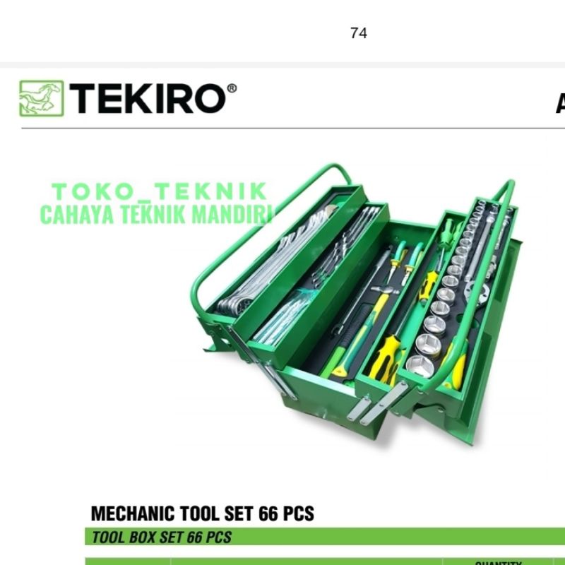 tool box set mechanic tool set 66 pcs TEKIRO ST-TB1651  perkakas mekanik