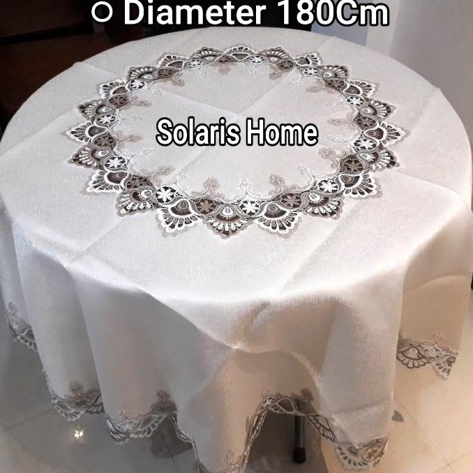 ~~~] Taplak Meja Makan Bulat Polos Besar 8Kursi Renda Bordir Tngah&Keliling
