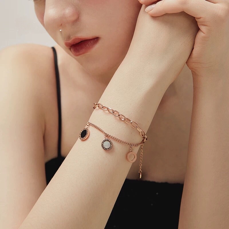 Gelang Titanium Premium 2 Layer Korea Vintage Style Warna Rosegold