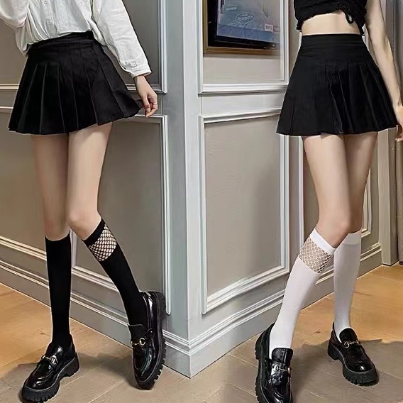 Stocking Plain Combi Plaid Fishnet Knee High Stocking Wanita 2024