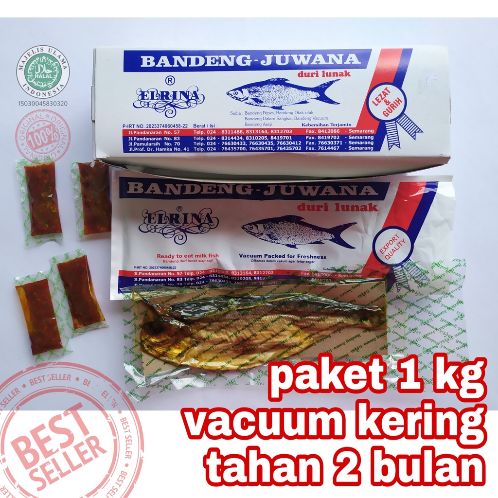 

Bandeng Presto Duri Lunak Vacum Vacuum Kering Juwana Elrina Semarang Paket 1 kg **